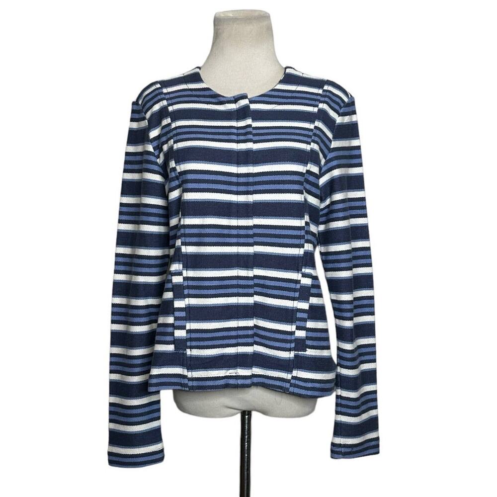 DB Blue and Ivory Striped Front Zip Front Pockets Cotton Jacket Size Small